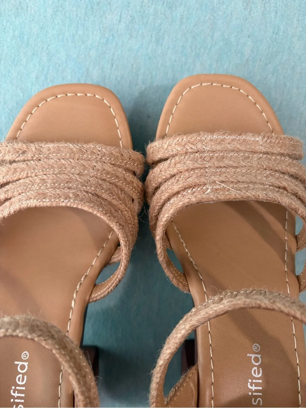 City Classified Tan Braided Platform Block Heels